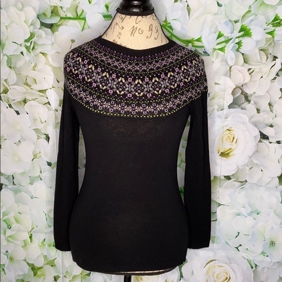 INC INTERNATIONAL CONCEPTS INC Black Sweater with Needlepoint Design on Top - Picture 1 of 6